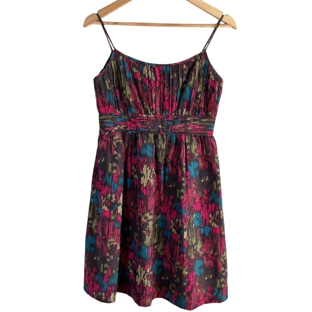 Halogen Silk Blend Babydoll‎ Dress with Pockets in Colorful Abstract Print, Sz 2